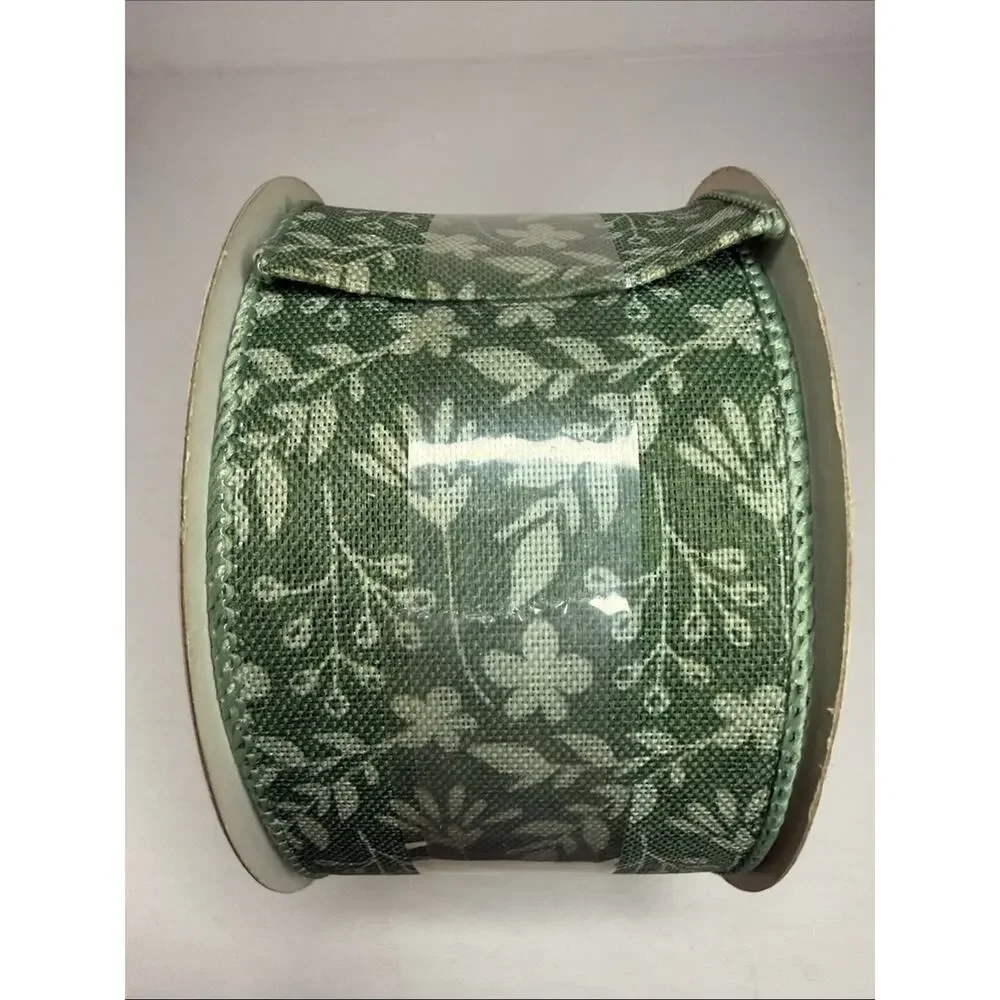 Easter Decorative Ribbon in Green – Floral Pattern 2.5in x 12ft